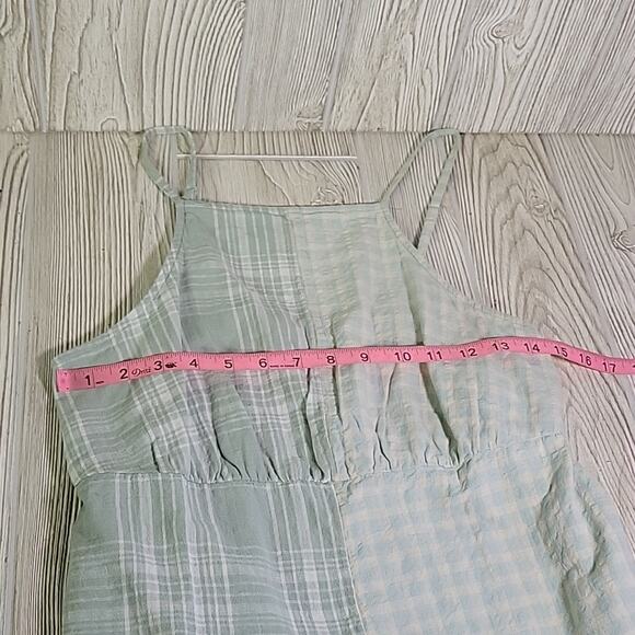 American Eagle Outfitters Green Seersucker Patchwork Mini Dress Womens M NWT - Picture 8 of 12